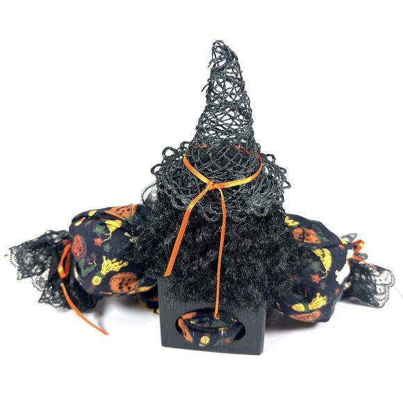 Handmade Wooden Sitting Shelf Doll Cute Witch Halloween - Picture 3 of 5